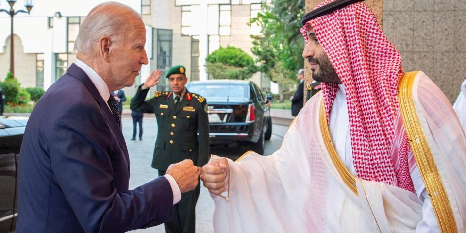 Biden and Mohammed bin Salman (MBS) fist bumping.