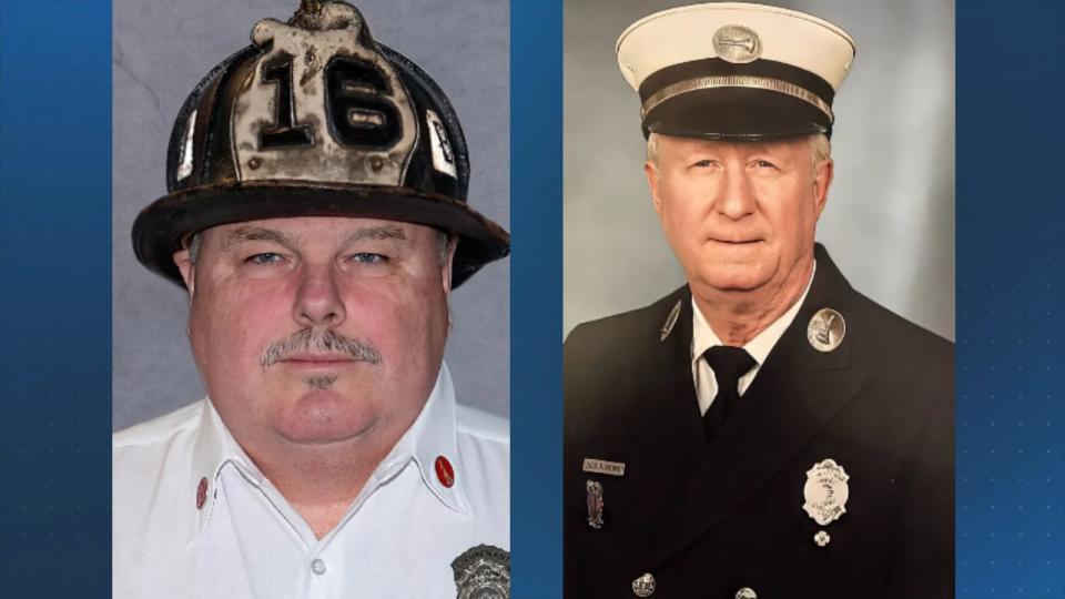 Boston Fire Lt. Edward Bergdoll, 60, shown left, died on Oct. 26, 2022 due to complications from leukemia, and retired Winchester Fire Lt. Peter Skerry, 72, died on Dec. 3, 2022 due to complications from metastatic lung cancer, according to the National Fallen Firefighters Foundation.