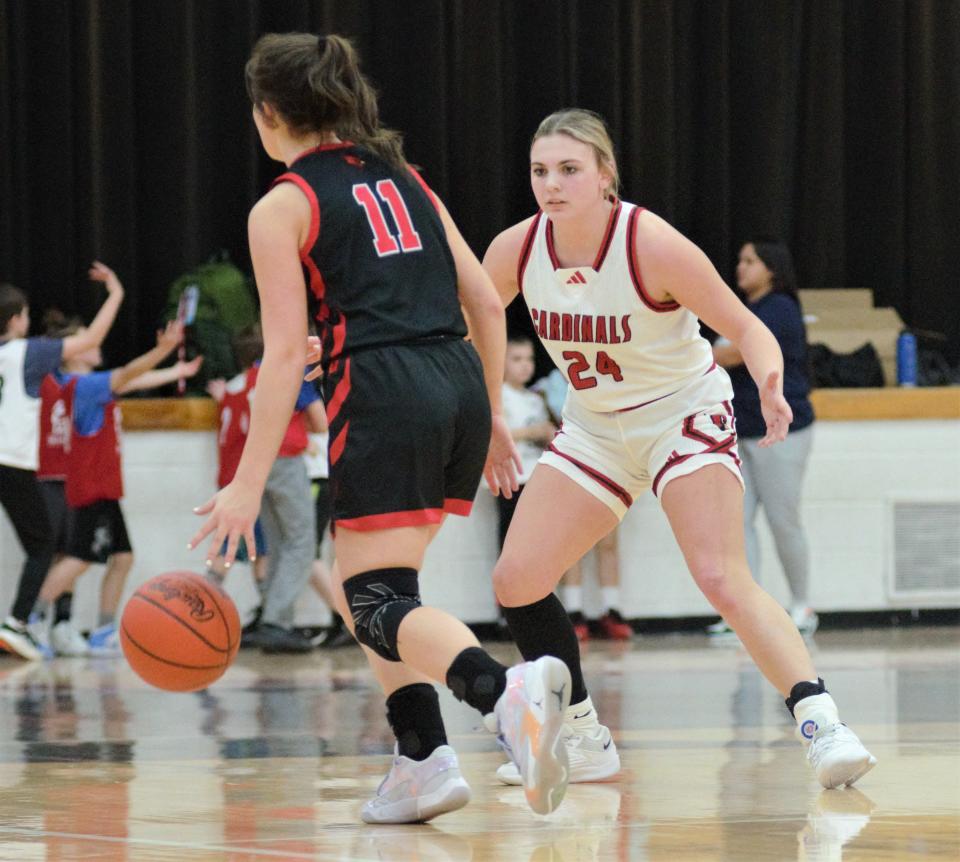 Jayden Marlatt (24) had a double-double in the Cardinals' fifth conference win of the season on Friday.