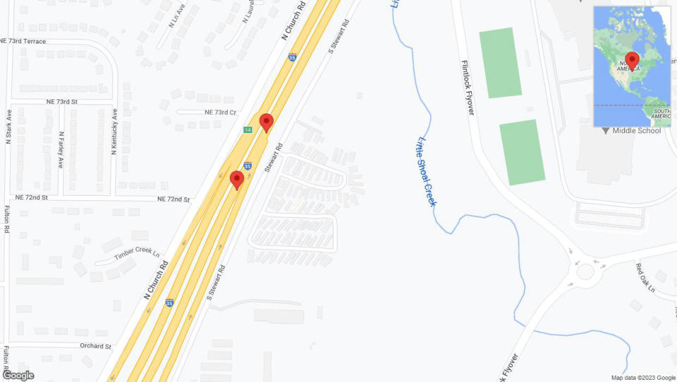 A detailed map that shows the affected road due to 'Broken down vehicle on northbound I-35 in Pleasant Valley' on October 16th at 2:02 p.m.