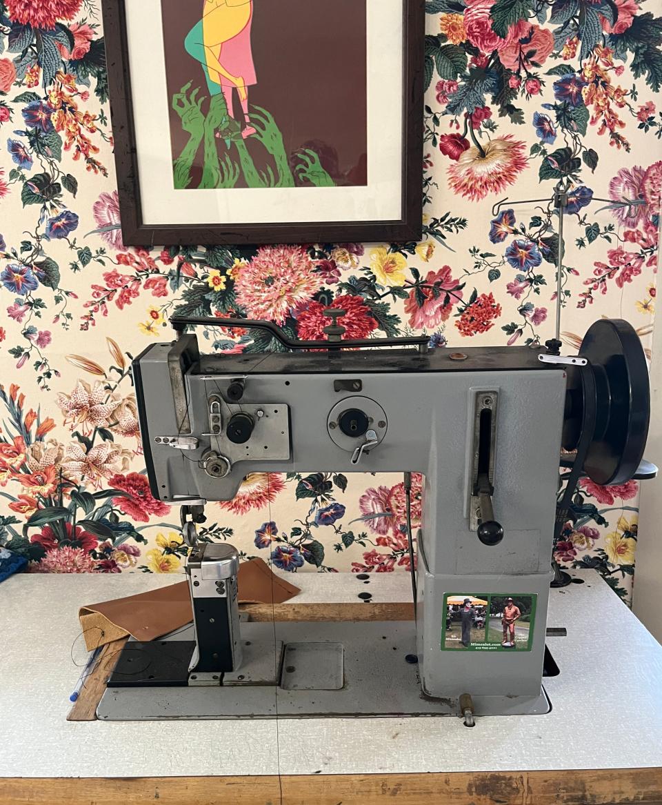 The sewing and cutting room at Swanson’s Fabrics in Turners Falls.