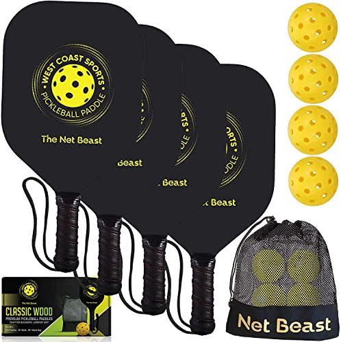 Wood Pickleball Paddles (4 Pack)