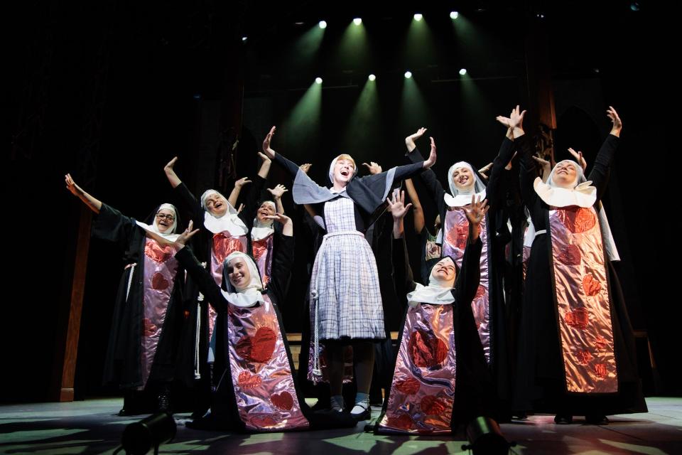 Karly Dribble, center, as "Sister Mary Robert" in the musical "Sister Act," on stage at Cocoa Village Playhouse through Dec. 3, 2023. Visit cocoavillageplayhouse.com.