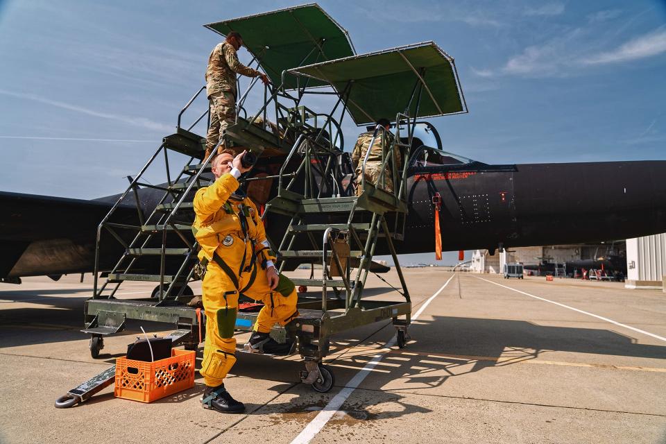 Blair Bunting celebrating recovering in his TU-2S mount at Beale after his flight to where few have ventured. <em>Via Blair Bunting</em>