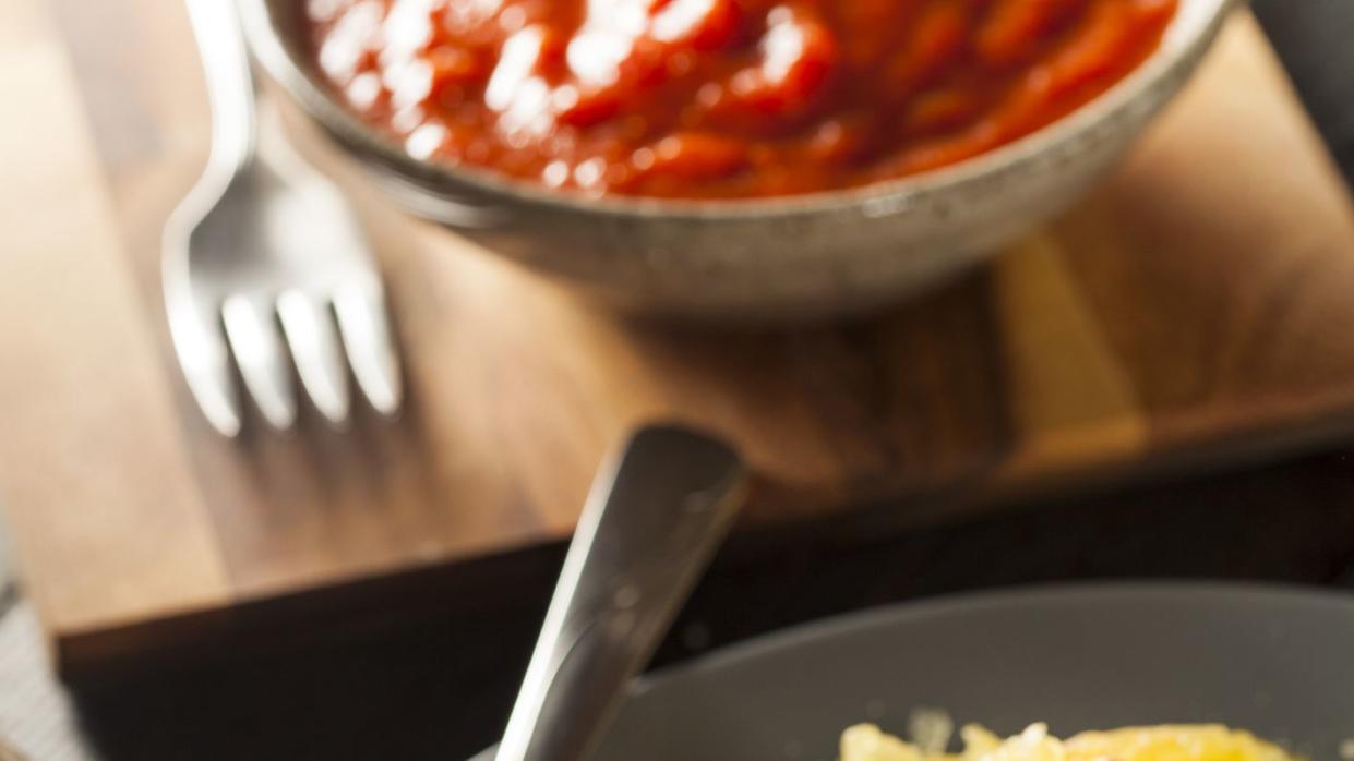 homemade cooked spaghetti squash pasta with marinara sauce