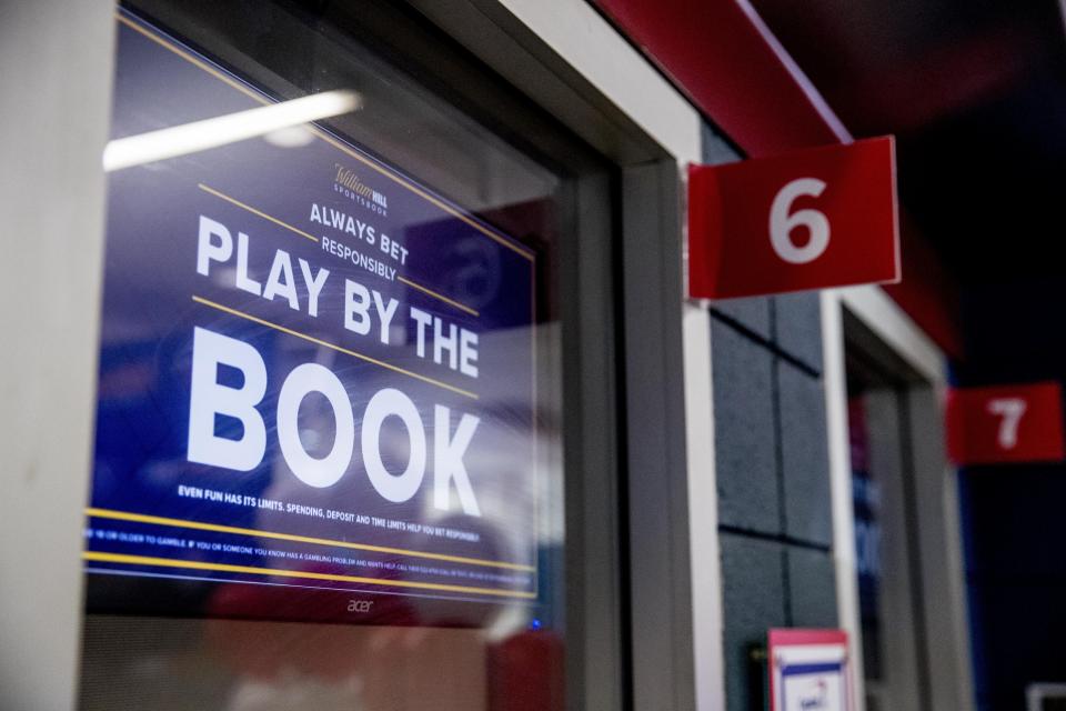 William Hill US opens a sports book betting location inside Monumental Sports & Entertainment's Capital One Arena Box Office in Washington, Monday, Aug. 3, 2020. (AP Photo/Andrew Harnik)