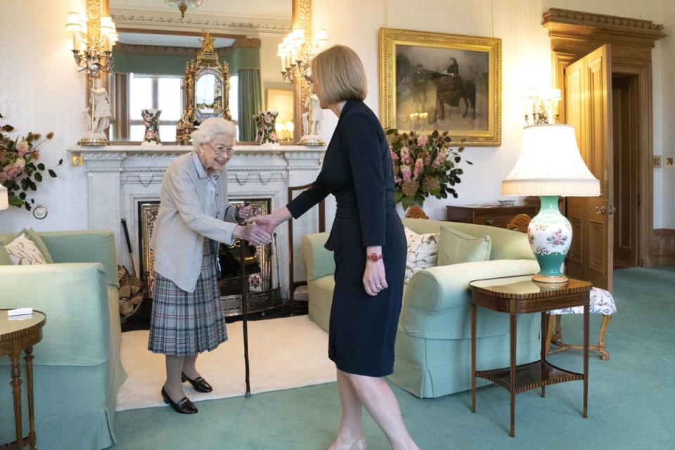 The Queen welcomed Liz Truss during an audience at Balmoral, where she invited the newly elected Conservative Party leader to become PM (Jane Barlow/PA) (PA Wire)