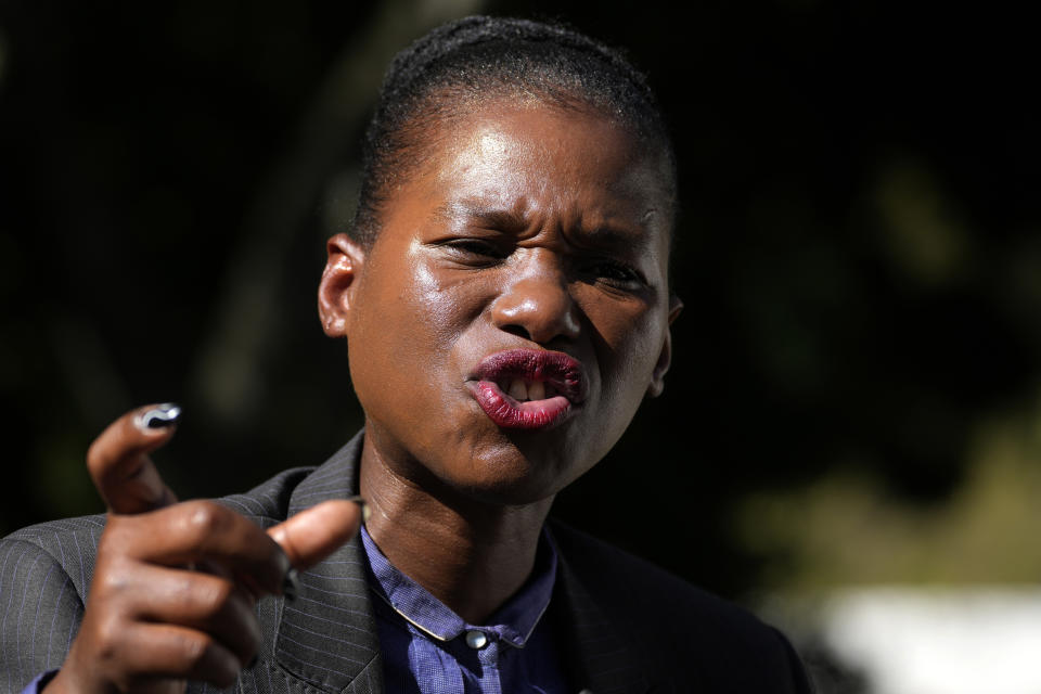 Independent candidate Anele Mda speaks during an interview with the Associated Press in Pretoria, South Africa, Thursday, May 23, 2024. In 2008, Mda was among members of the African National Congress who broke away from the ruling party to form the Congress of the People which contested elections the following year and secured over 7% of the national vote, becoming the second biggest opposition party in Parliament. (AP Photo/Themba Hadebe)