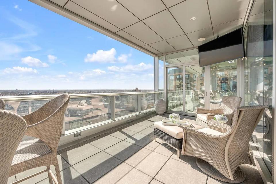 A view of the second of two balconies at 103 South Limestone No. 1150. This nearly 6,000 square foot condominium in downtown Lexington’s City Center has marble flooring all throughout and other high-end features. It’s currently for sale for $5 million. Note: Photos used with permission of seller’s representative.