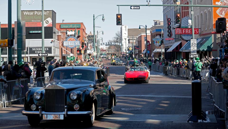 Attendees watch floats pass during the 49th Annual Silky Sullivan St. Patrick's Parade on March 12 on Beale Street. This year's parade is set for March 11.