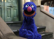 FILE - In this April 11, 2011 photo, Grover is posed on the set of "Sesame Street," in New York. The popular children's TV series is celebrating their 50th season. (AP Photo/Richard Drew, File)