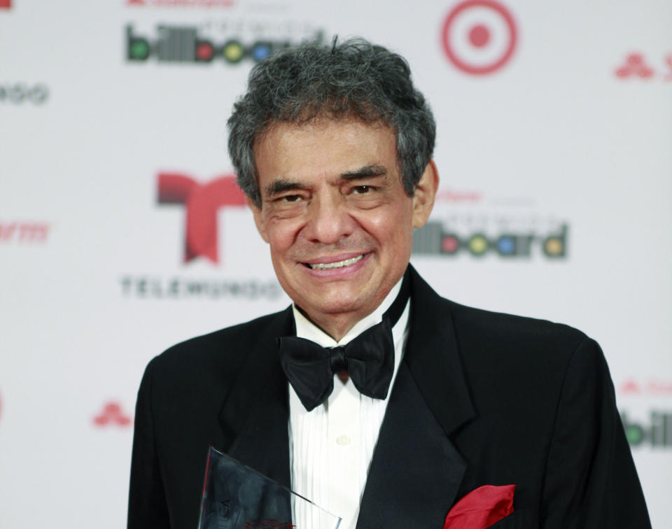 FILE - This April 25, 2013 file photo shows singer Jose Jose at the Latin Billboard Awards in Coral Gables, Fla. A funeral service for the Mexican singer, who died on Sept. 28, 2019 from pancreatic cancer at age 71, will be held on Friday, Oct. 4 in Miami. (Photo by Carlo Allegri/Invision/AP, File)