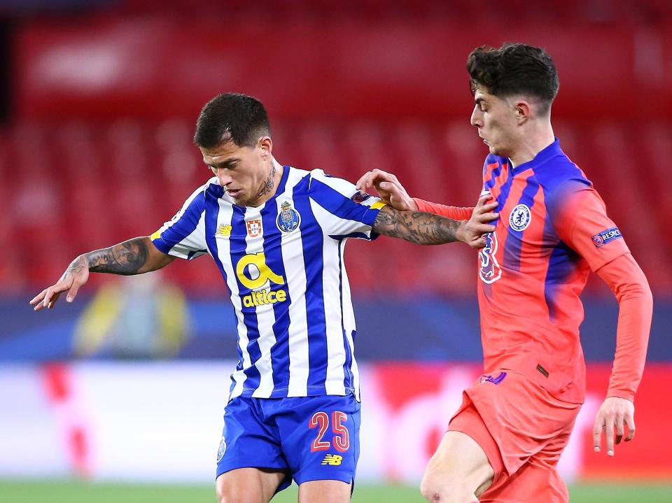 Chelse midfielder Kai Havertz (right) challenges Porto’s Otavio (Getty Images)