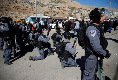 Israeli police try to disperse Druze protesters outside a polling station in Majdal Shams, October 30, 2018. REUTERS/Ammar Awad