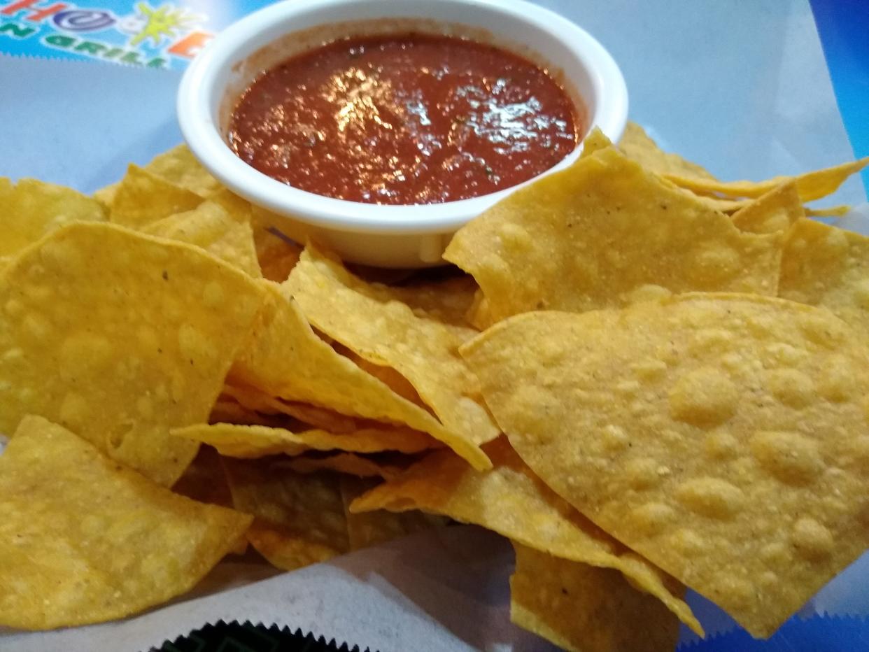 Homemade chips and salsa are complimentary at Mucho Bueno’s in Brunswick.