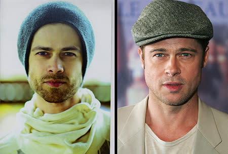 <p>Brad Pitt (right) has received five acting nominations but only one win, for '12 Monkeys' in 1995. He also produced this year's award season darling '12 Years a Slave', which received seven Golden Globe nominations. The fake Pitt (left) is an impersonator named Aris from Greece. <br><br><a rel="nofollow" href="http://au.movies.yahoo.com/galleries/gallery/20652279/2014-golden-globes-predictions/" data-ylk="slk:Check out our 2014 Golden Globes predictions;elm:context_link;itc:0;sec:content-canvas" class="link ">Check out our 2014 Golden Globes predictions</a></p>