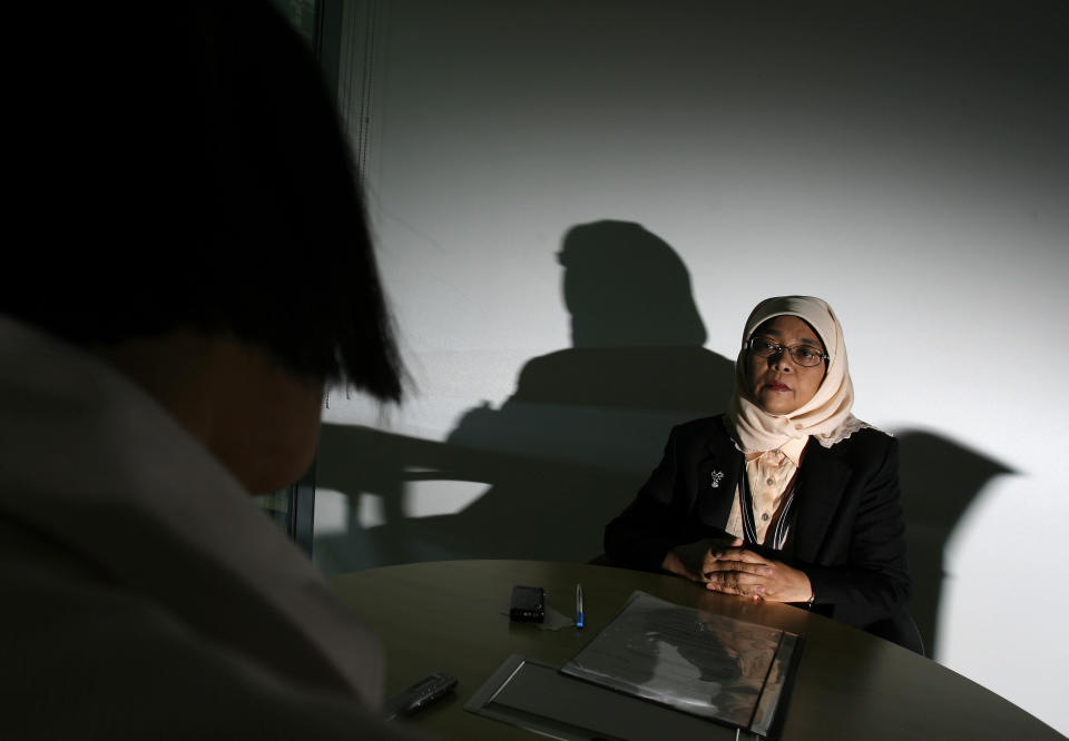 Halimah Yacob speaks to the press during an interview with Reuters in Singapore September 22, 2008, while she was&nbsp;deputy head of Singapore's dominant National Trades Union Congress (NTUC). (Photo: Vivek Prakash / Reuters)