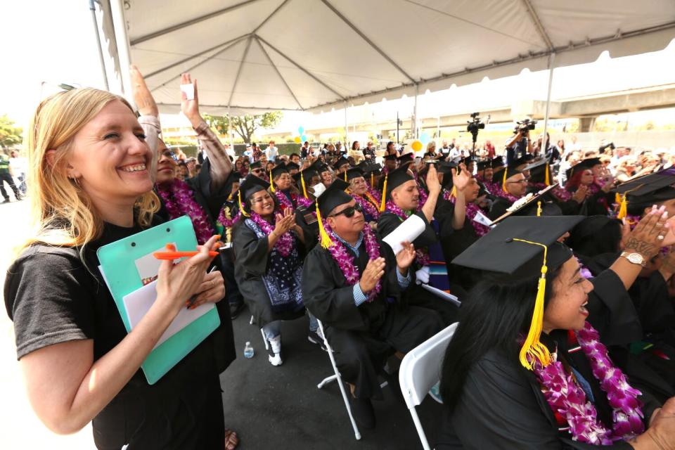 Brittany Morton smiles during a graduation celebration.