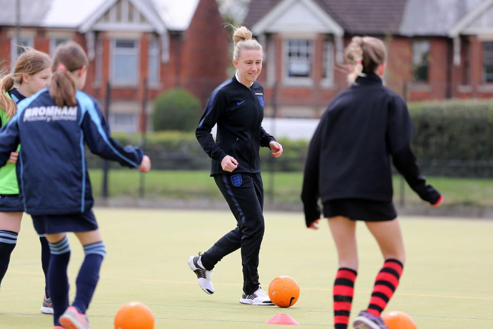 Bassett surprised budding young footballers at Bedford Modern School to launch FA Girls’ Football Week