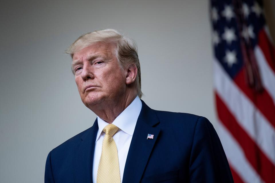 US President Donald Trump pauses after delivering remarks on citizenship and the census in the Rose Garden at the White House in Washington, DC, on July 11, 2019. (Photo by Brendan Smialowski / AFP)        (Photo credit should read BRENDAN SMIALOWSKI/AFP/Getty Images)