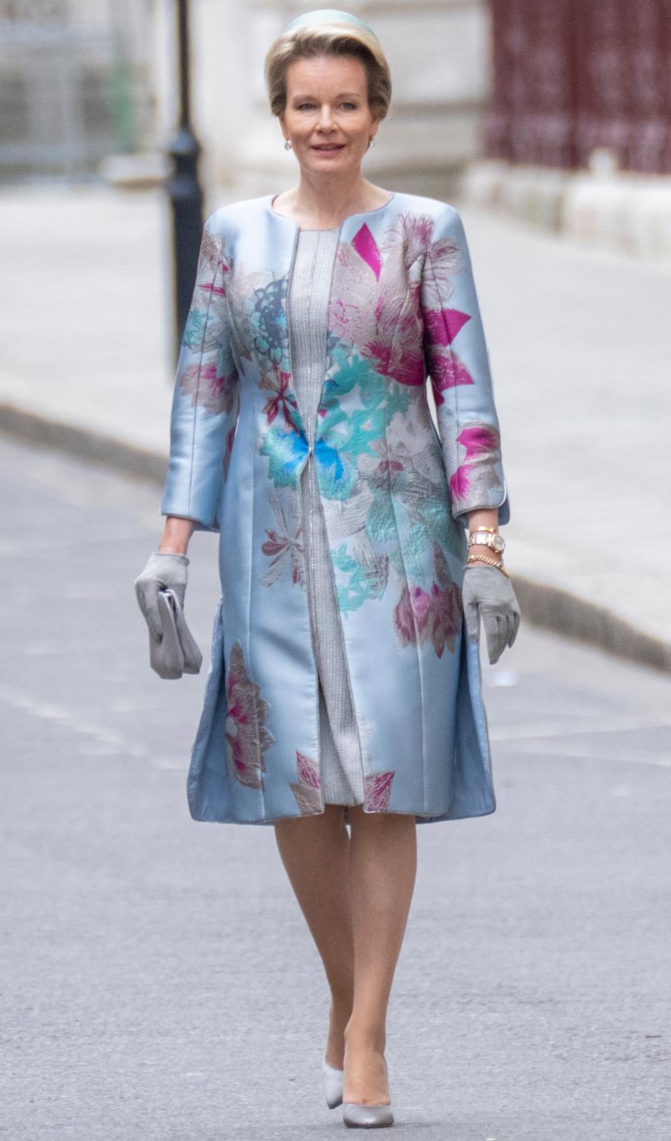 LONDON, ENGLAND - JULY 13: Queen Mathilde of Belgium during the annual Belgian Parade and Service of Remembrance to remember the fallen of Belgium and Great Britain in the World Wars at The Cenotaph on July 13, 2024 in London, England. (Photo by Mark Cuthbert/UK Press via Getty Images)