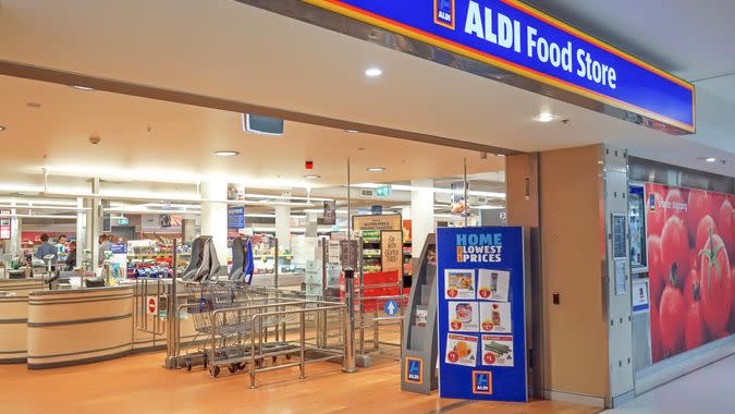 Sydney, Australia - November 13, 2017: Aldi supermarket entrance interior in Edgecliff.