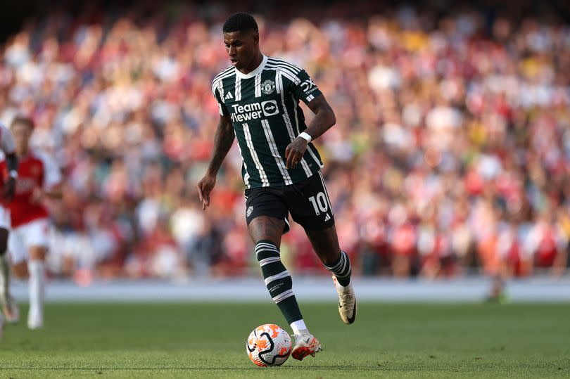 Marcus Rashford of Manchester United during the Premier League match between Arsenal FC and Manchester United at Emirates Stadium on September 03, 2023 in London, England.