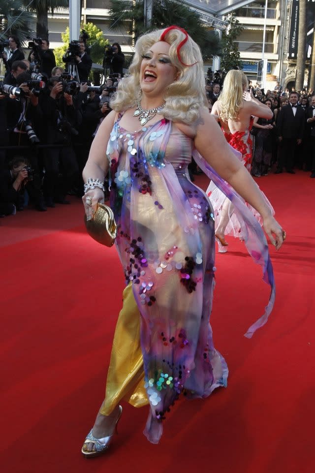 Actress and burlesque dancer Miss Dirty Martini picked a very -- ahem -- colorful gown to walk the Cannes red carpet. It certainly turned heads. Cannes, May 13, 2010
