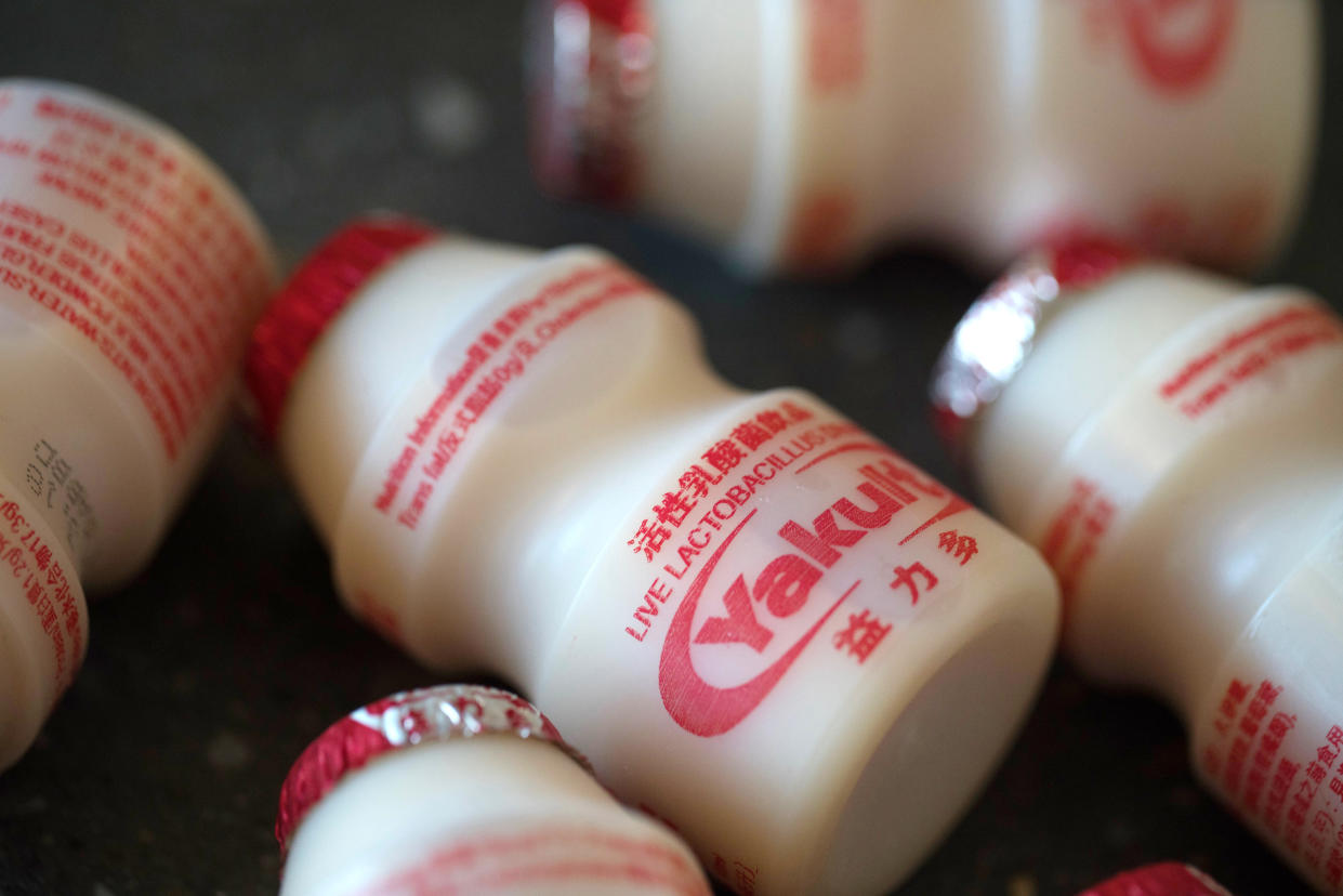 A probiotic dairy drink from Japan called Yakult has sold out in stores nationwide after getting a mention in the teen romance movie 'To All the Boys I've Loved Before.' (Justin Chin/Bloomberg)