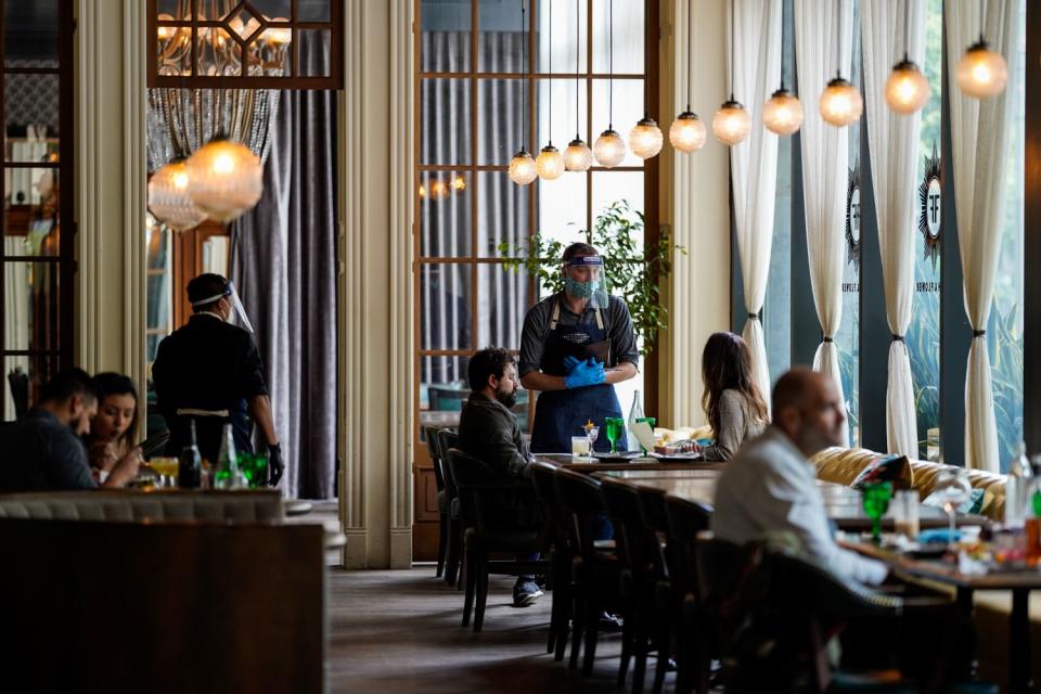 Dine-in guests are spaced out at Faith & Flower in downtown Los Angeles.