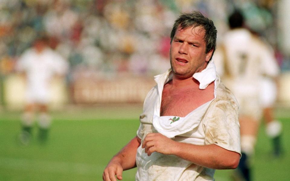 Jeff Probyn...1991: Jeff Probyn of England is put through his paces during the Tour Match against Fiji played in Fiji. \ Mandatory Credit - Russell Cheyne /Allsport/Getty Images