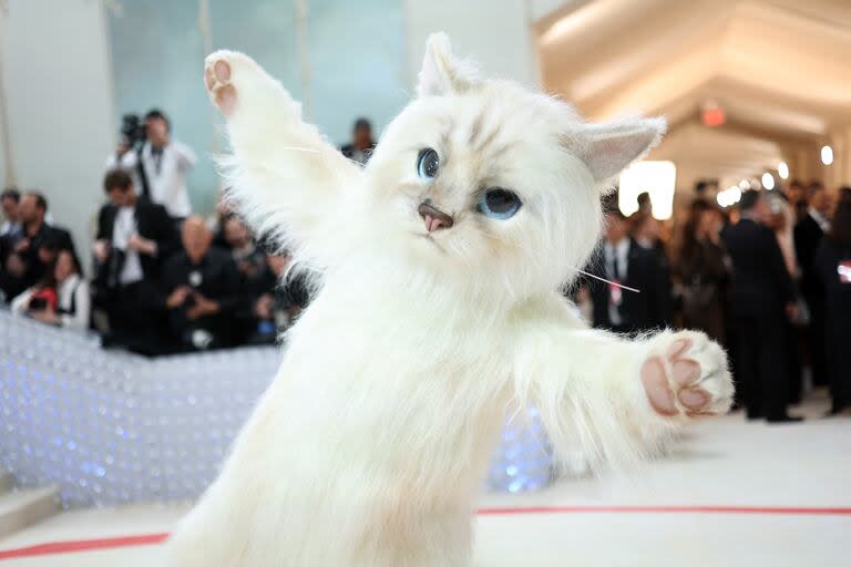 Jared Leto disfrazado del gato de Karl Lagerfeld, Choupette en la gala de 2023 que homenajeó al modisto