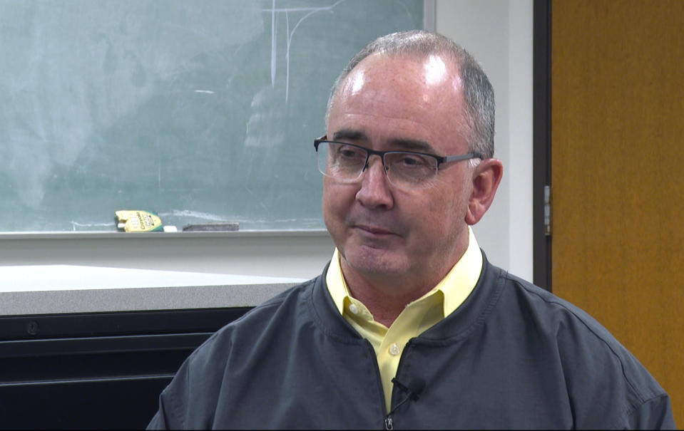 In a frame grab from video, United Auto Workers presidential candidate Shawn Fain is interviewed, Friday, Jan. 13, 2023, in Detroit. The vote count in the election to decide the United Auto Workers' top leader should come to an end Thursday. Challenger Fain leads incumbent Ray Curry, but they're still counting challenged ballots that could change the outcome. (AP Photo/Mike Householder)