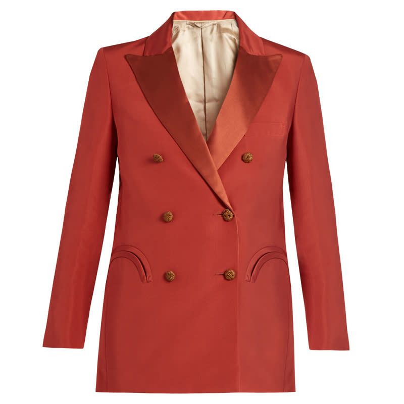 <p>A standout blazer rendered in opulent silk. Note the glossy lapels and ornate buttons.</p> <p>$1,809 | <a rel="nofollow noopener" href="http://click.linksynergy.com/fs-bin/click?id=93xLBvPhAeE&subid=0&offerid=419081.1&type=10&tmpid=10147&RD_PARM1=http%253A%252F%252Fwww.matchesfashion.com%252Fus%252Fproducts%252FBlaz%2525C3%2525A9-Milano-MMM-By-Night-silk-blazer-1078275&u1=ISFASHIONVDAYGIFTSFORYOURSELFKD" target="_blank" data-ylk="slk:matchesfashion.com;elm:context_link;itc:0;sec:content-canvas" class="link ">matchesfashion.com</a></p>