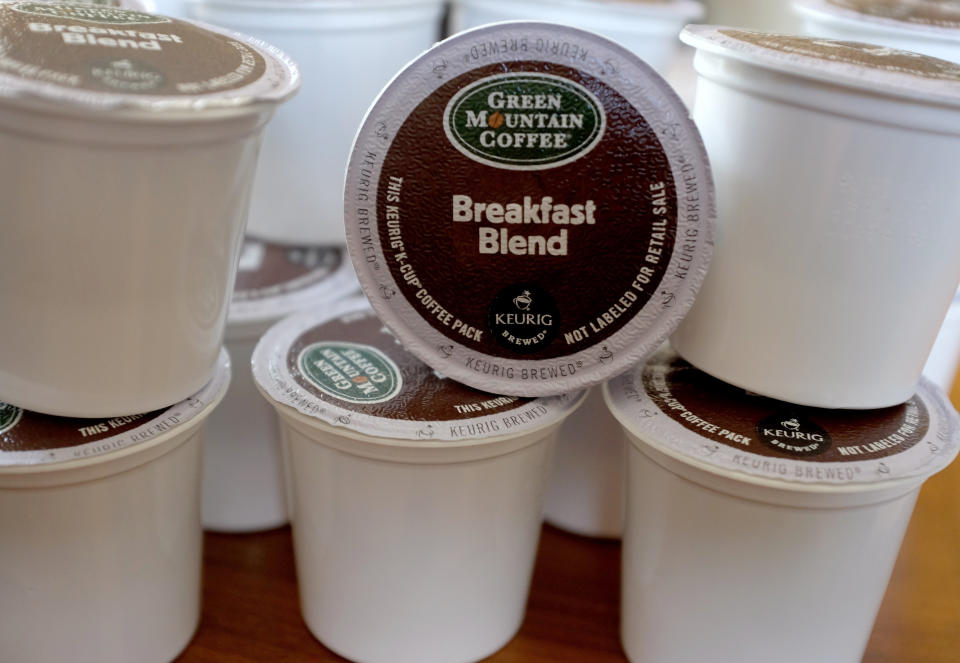 Lindsay Gallimore, who blogs about environmental issues, likened the advent of plastic baby pouches to K-Cups. Both are convenient and difficult to recycle.&nbsp; (Photo: Joe Raedle via Getty Images)