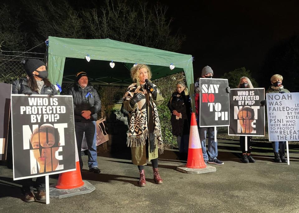 Fiona Donohoe addresses a rally in Belfast (Jonathan McCambridge/PA) (PA Wire)