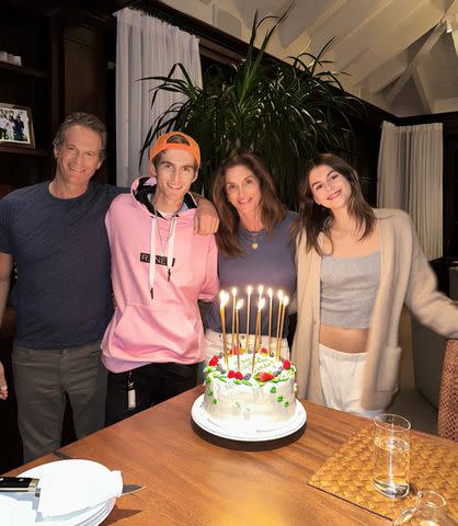 <p>Instagram</p> Rande Gerber, Presley Gerber, Cindy Crawford, and Kaia Gerber at home.