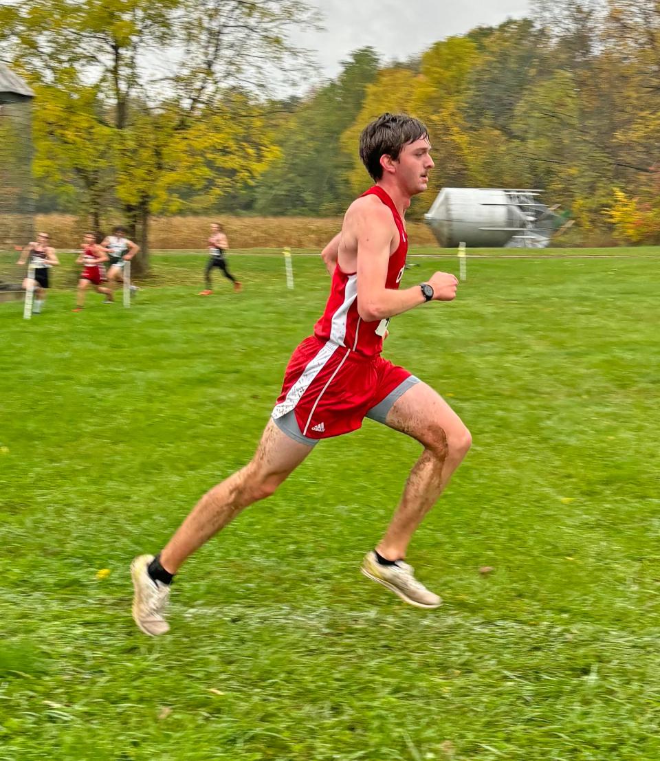 Coldwater's James DeWitt sprints to the finish at Saturday's Interstate 8 conference championship held at Turkeyville in Marshall