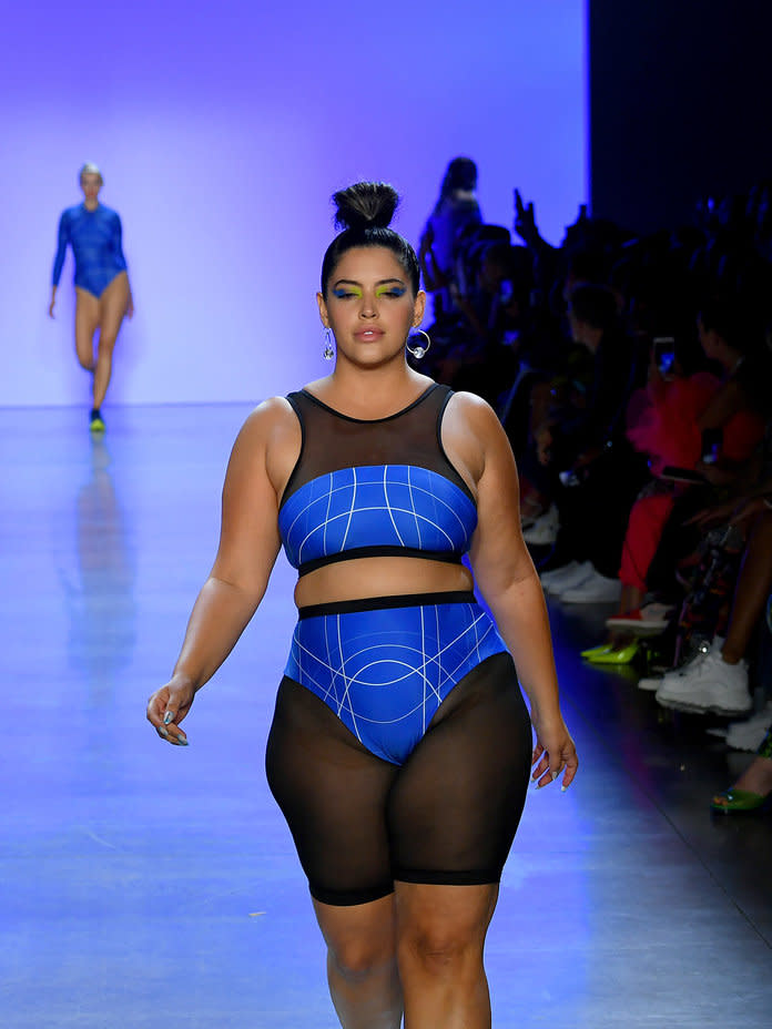 <p>Denise Bidot walks the runway for Chromat Spring/Summer 2020. Photo by Mike Coppola/Getty Images.</p>