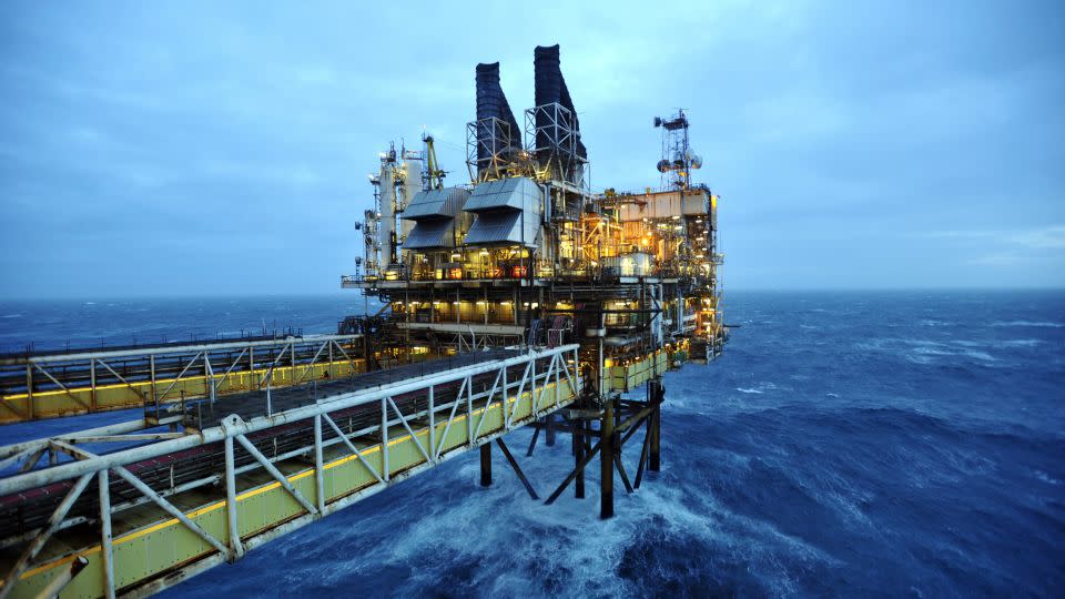 A North Sea oil rig off the coast of Scotland. Sunak's decision to expand drilling in the North Sea was criticized by climate experts. - WPA Pool/Getty Images Europe/Getty Images