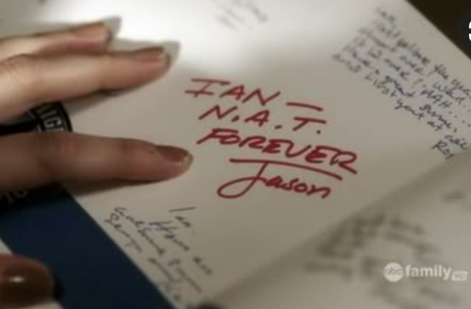 Jason's signature in Ian's yearbook: "N.A.T. forever"