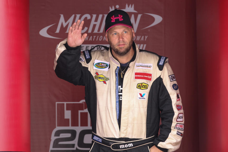 BROOKLYN, MI - AUGUST 12:  Ray Ciccarelli (0), driver of the Driven2Honor.org Chevrolet, greets fans during the pre-race ceremonies of the Camping World Truck Series  LTi Printing 200 race on August 12, 2017 at Michigan International Speedway in Brooklyn, Michigan.  (Photo by Scott W. Grau/Icon Sportswire via Getty Images)