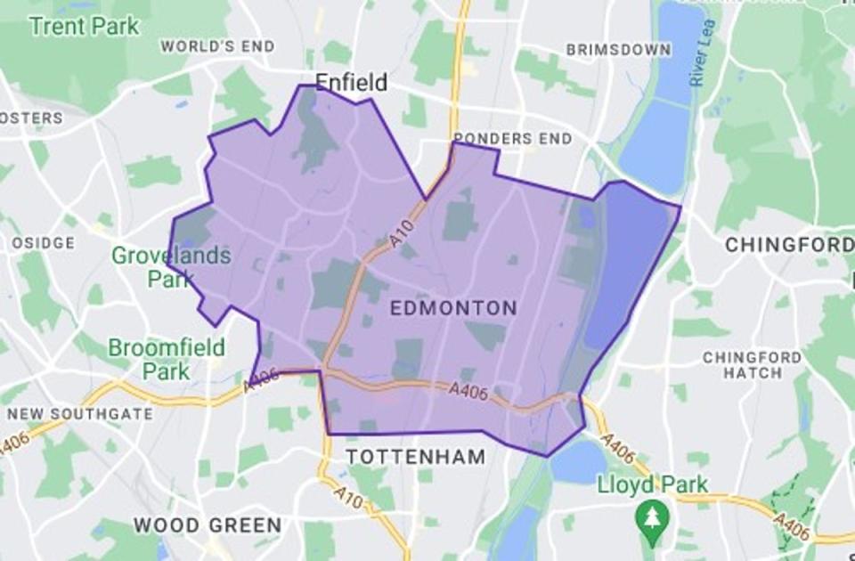 Constituency map of Edmonton and Winchmore Hill (Google Maps)