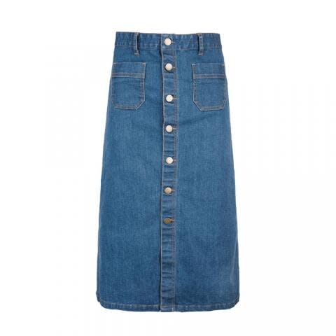 Button-Front Denim Skirt