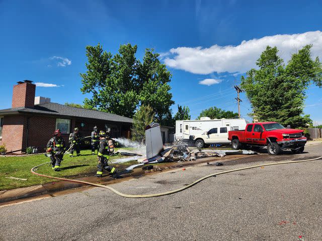 <p>Arvada Police/X</p> The plane crash site in Arvada, Colorado