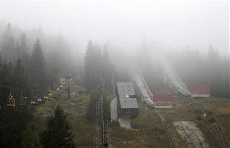 A general view of the disused ski jump from the Sarajevo 1984 Winter Olympics shrouded in mist on Mount Igman, near Saravejo September 19, 2013. REUTERS/Dado Ruvic