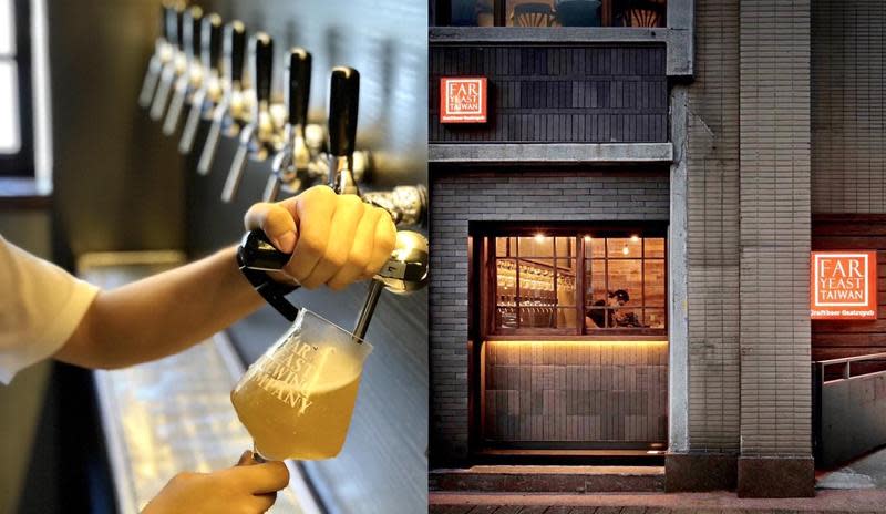 日本精釀啤酒「源流台灣精釀啤酒餐酒館（Far Yeast Taiwan Craftbeer Gastropub）」，吧檯區設有15支啤酒龍頭，想喝什麼現點現汲，啤酒吧最暢快人心了。