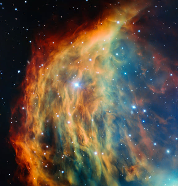 The Medusa Nebula captured in a new close-up image from the European Southern Observatory's Very Large Telescope in Chile. The nebula is formed from a dying star shedding its outer layers.