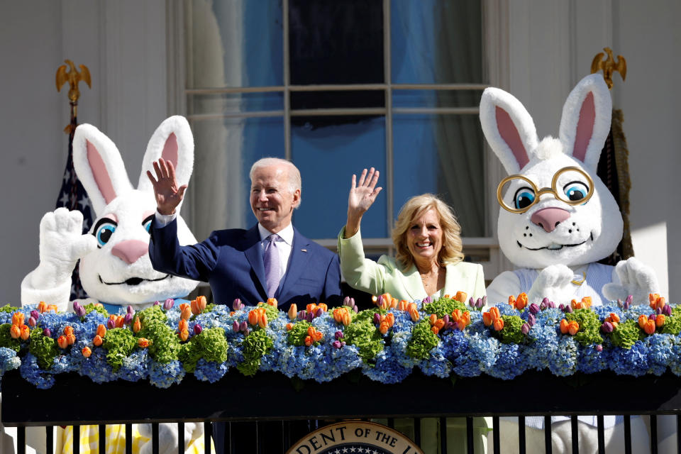 U.S. President Joe Biden and first lady Jill Biden attend the White House Easter Egg Roll, in Washington, U.S., April 10, 2023. REUTERS/Evelyn Hockstein
