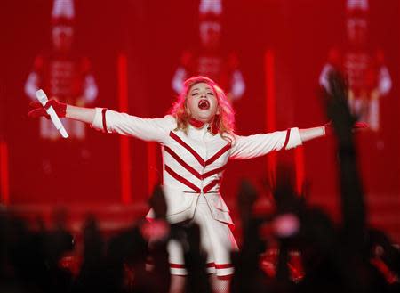 Singer Madonna performs at the Staples Center as part of her MDNA world tour in Los Angeles, California in this October 10, 2012 file photo. REUTERS/Mario Anzuoni/Files